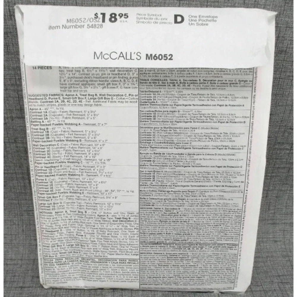 McCall's M6052 Cupcake Apron Wall Decor Purse Gift Box Sewing Pattern Uncut OSZ